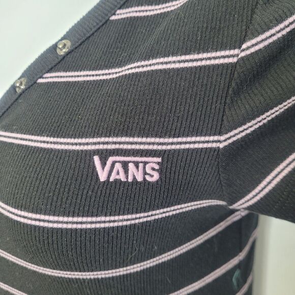VANS dress black striped ribbed short sleeve stretch tee shirt L - Picture 6 of 13